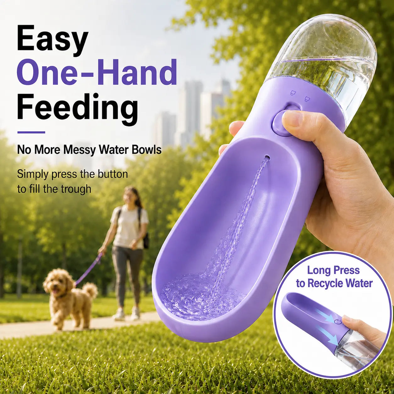GMOX Portable Dog Water Bottle - Leak-Proof Dispenser with Integrated Bowl & Food Container, Made from Food-Grade Plastic for Outdoor Activities, Hiking, and Travel - Pink