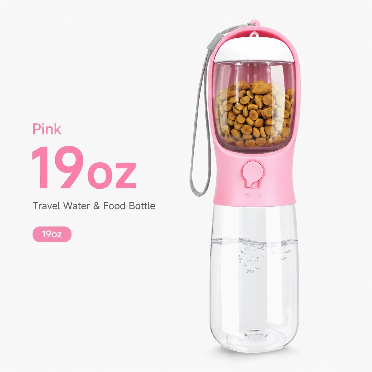 GMOX Portable Dog Water Bottle - Leak-Proof Dispenser with Integrated Bowl & Food Container, Made from Food-Grade Plastic for Outdoor Activities, Hiking, and Travel - Pink