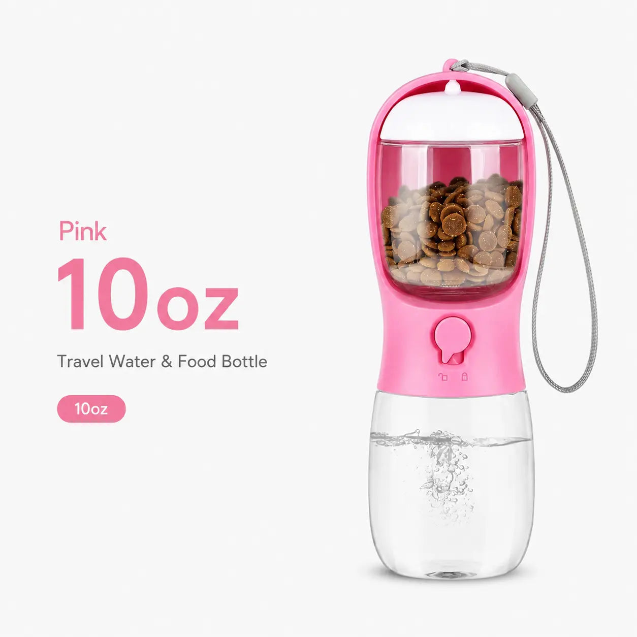 GMOX Portable Dog Water Bottle - Leak-Proof Dispenser with Integrated Bowl & Food Container, Made from Food-Grade Plastic for Outdoor Activities, Hiking, and Travel - Pink