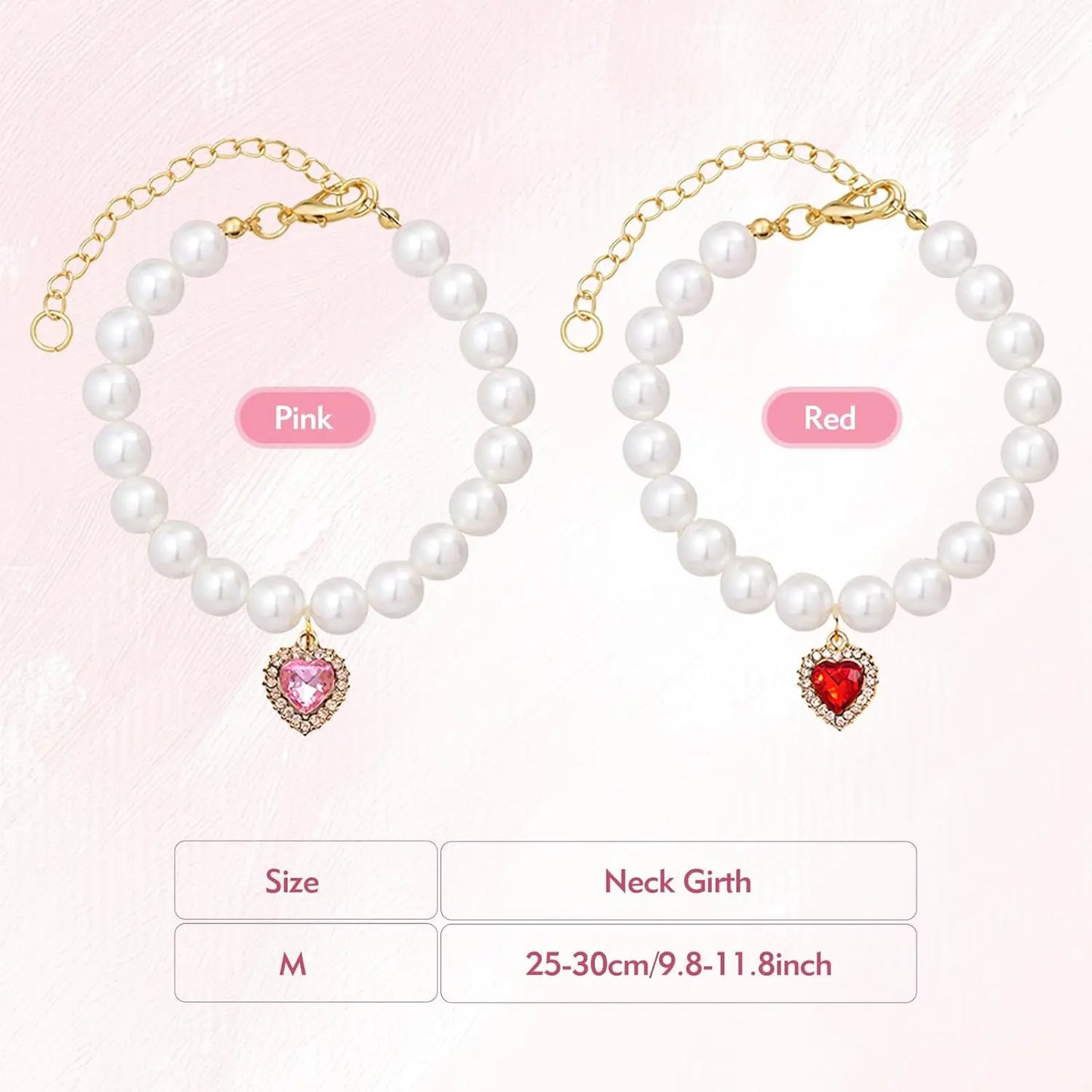 Adjustable Pearl Collars with Heart-Shaped Rhinestones for Cats - Elegant Pet Accessories for Weddings and Special Events (2-Pack)