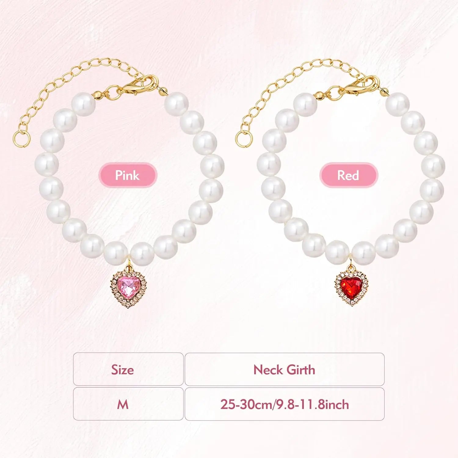 Adjustable Pearl Collars with Heart-Shaped Rhinestones for Cats - Elegant Pet Accessories for Weddings and Special Events (2-Pack)