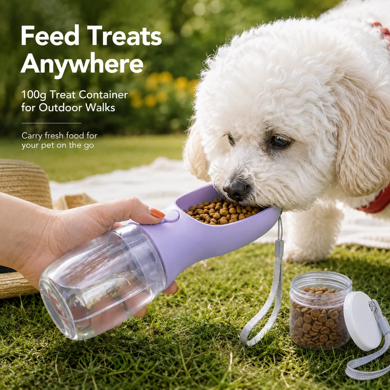 GMOX Portable Dog Water Bottle - Leak-Proof Dispenser with Integrated Bowl & Food Container, Made from Food-Grade Plastic for Outdoor Activities, Hiking, and Travel - Pink