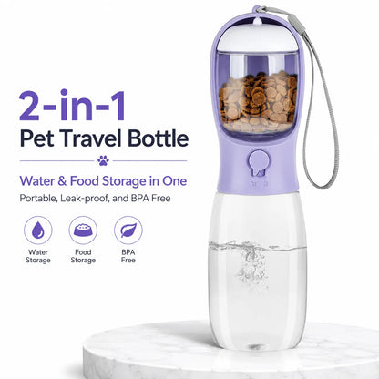 GMOX Portable Dog Water Bottle - Leak-Proof Dispenser with Integrated Bowl & Food Container, Made from Food-Grade Plastic for Outdoor Activities, Hiking, and Travel - Pink