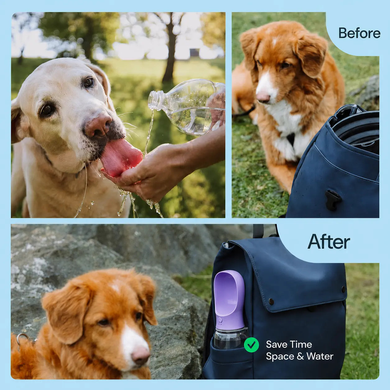 GMOX Portable Dog Water Bottle - Leak-Proof Dispenser with Integrated Bowl & Food Container, Made from Food-Grade Plastic for Outdoor Activities, Hiking, and Travel - Pink